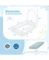 Montessori Floor Bed with Lockable Door and Full-Length Guardrail