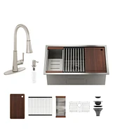 36''x 19'' Kitchen Sink Faucet Sets, Stainless Steel Kitchen Undermount Single Bowl with Cutting Board, Roller Blind, Drain Basket