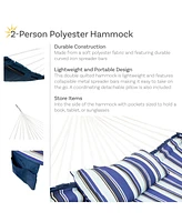 Quilted Fabric Double Outdoor Hammock - 2-Person with Metal Curved Spreader Bars Catalina Beach