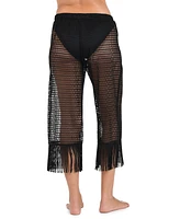 La Blanca Women's Mesh Fringed Cropped Cover-Up Pants