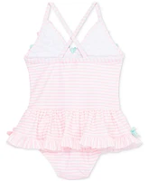 Little Me Baby Girls Floral-Trim Striped One-Piece Swimsuit