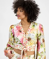 Guess Women's Colette Floral-Print Tie-Front Cropped Top