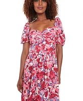 London Times Petite Sweetheart-Neck Puff-Sleeve Dress