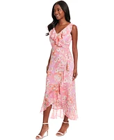 London Times Petite Short-Sleeve Chiffon Maxi Dress