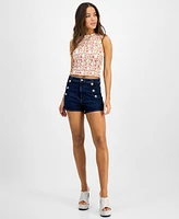 Guess Women's Claire Floral-Print Cropped Smocked Top