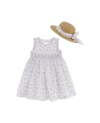 Blueberi Boulevard Baby Girls 2-Piece Fit and Flare Back Cutout Dress Sunhat Set