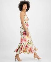 Guess Women's Floral-Print Ruffled-Hem Midi Dress