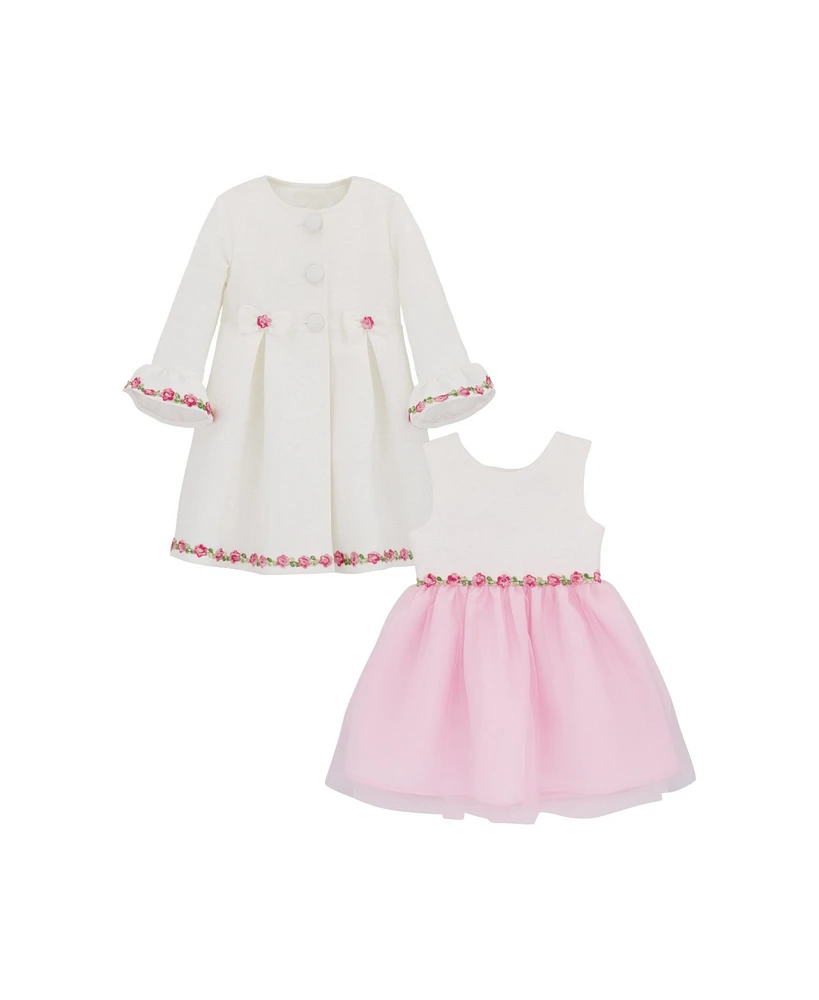 Blueberi Boulevard Baby Girls 2-Piece Rosette Trim Fit and Flare Dress Swing Coat Set