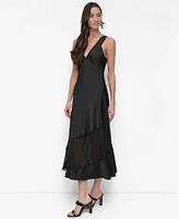 Dkny Women's Sleeveless V-Neck Mesh Panel Dress