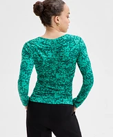 I.n.c. International Concepts Petite Printed Ruched Top, Exclusively at Macy's