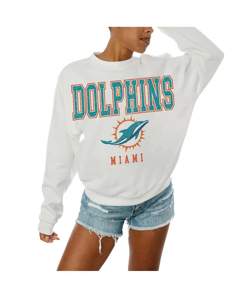 Gameday Couture Women's White Miami Dolphins Sunday Drives Oversized Crewneck Pullover Sweatshirt