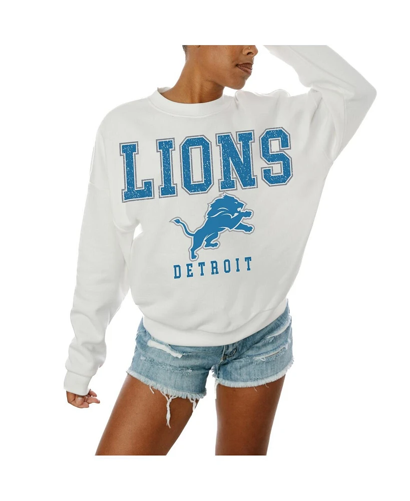 Gameday Couture Women's White Detroit Lions Sunday Drives Oversized Crewneck Pullover Sweatshirt