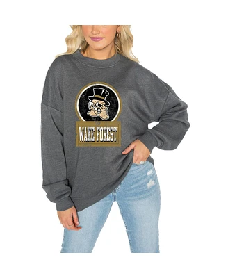 Gameday Couture Women's Charcoal Wake Forest Demon Deacons Drop Shoulder Fleece Pullover Sweatshirt