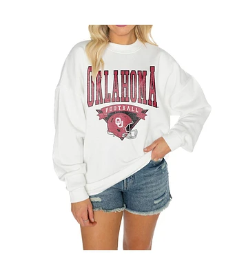 Gameday Couture Women's White Oklahoma Sooners Good Vibes Premium Fleece Drop Shoulder Pullover Sweatshirt