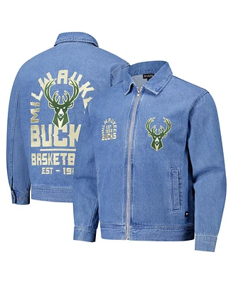 The Wild Collective Men's and Women's Blue Milwaukee Bucks Coaches Full-Zip Denim Jacket