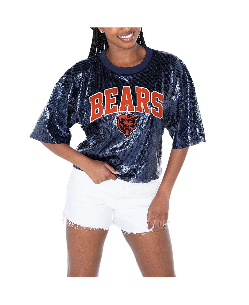 Gameday Couture Women's Navy Chicago Bears Rise Up Sequin Cropped T-Shirt