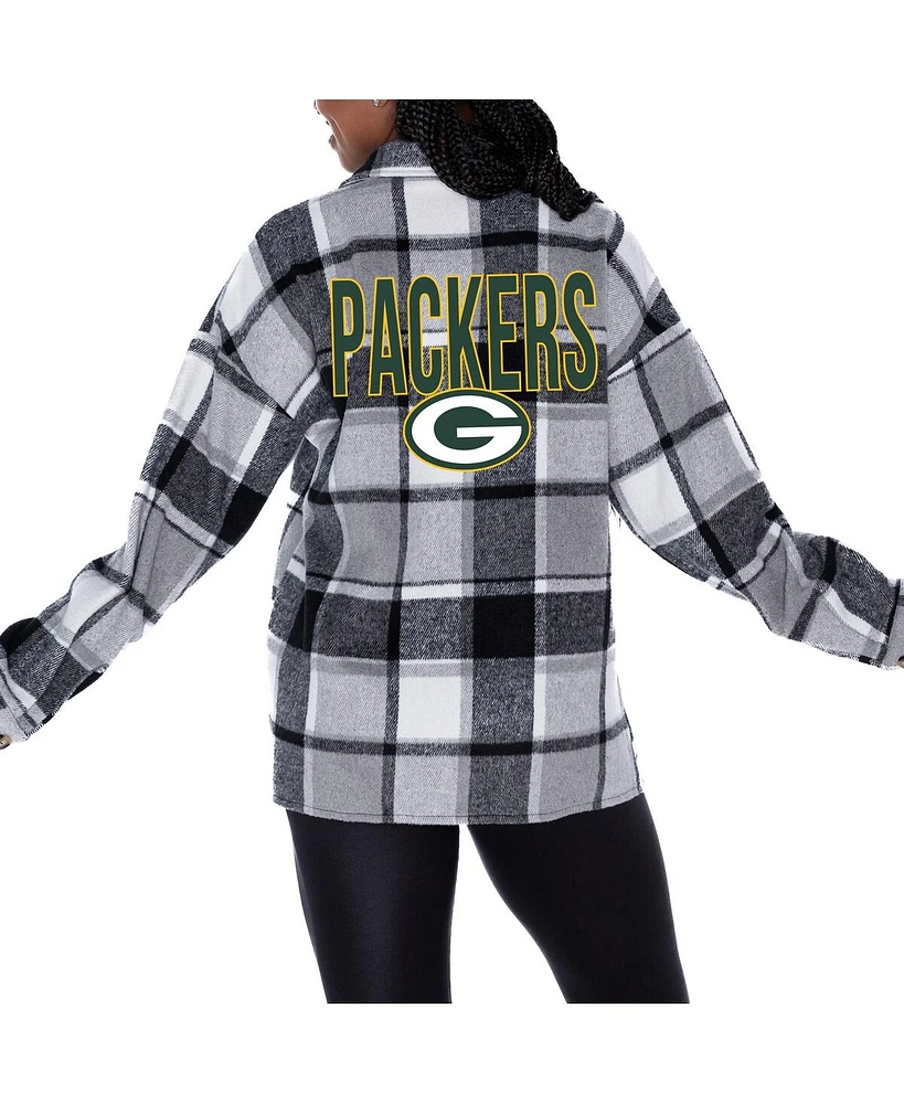 Gameday Couture Women's Gray Green Bay Packers Fieldside Fun Plaid Button-Up Overshirt