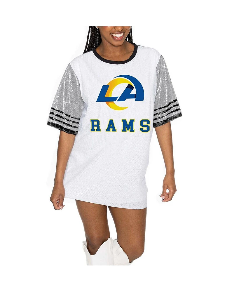 Gameday Couture Women's White/Gray Los Angeles Rams Bling It Full Sequin Jersey Dress