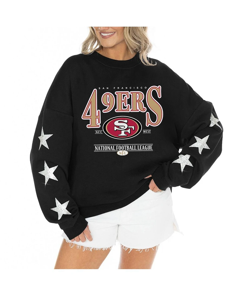 Gameday Couture Women's Black San Francisco 49ers Rhinestone Star Sleeve Settle the Score Tri-Blend Pullover