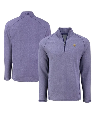 Cutter & Buck Men's Heather Purple Minnesota Vikings Peshastin Eco Fleece Tri-Blend Raglan Quarter-Zip Jacket