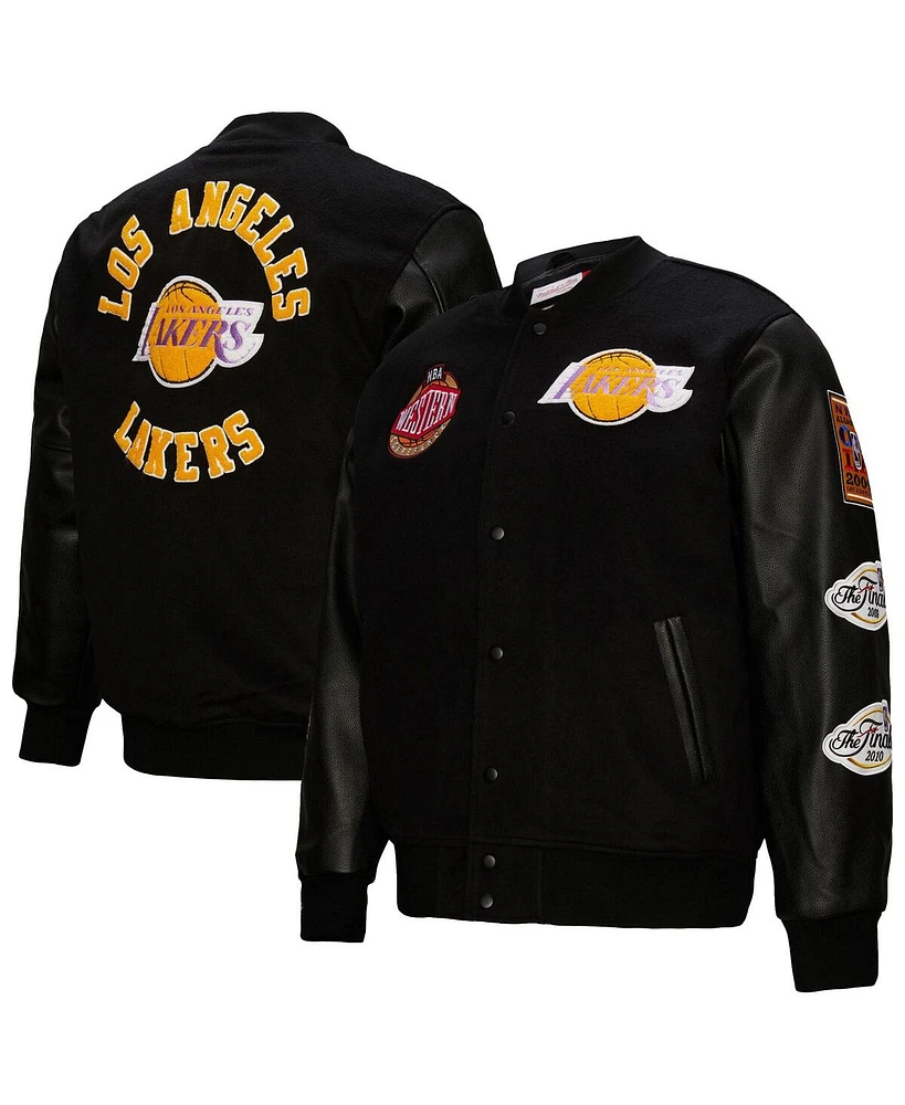 Mitchell & Ness Men's Black Los Angeles Lakers Hardwood Classics Blackout Collection Full-Snap Varsity Jacket