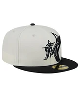 New Era Men's Cream/Black Miami Marlins Lonestar 59FIFTY Fitted Hat