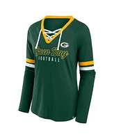 Fanatics Women's Green Bay Packers Plus Won Done Lace-Up V-Neck Long Sleeve T-Shirt