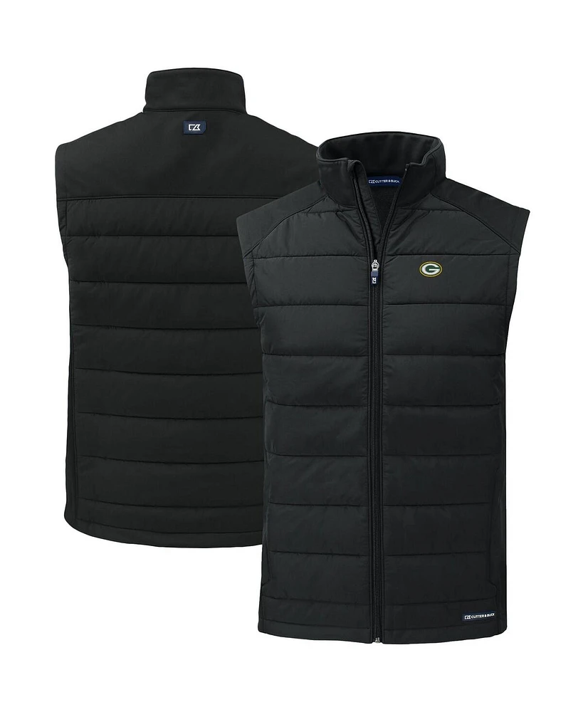 Cutter Buck Men's Black Green Bay Packers Primary Mark Evoke PrimaLoft Hybrid Eco Softshell Full-Zip Vest