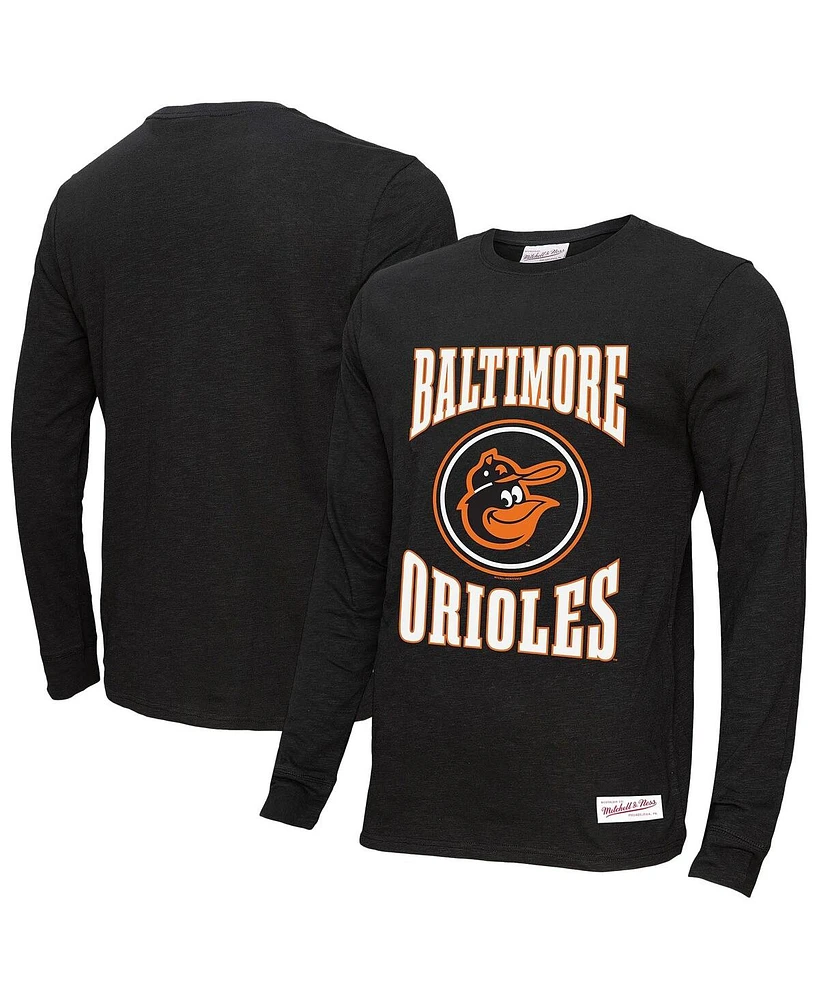 Mitchell & Ness Men's Black Baltimore Orioles Arched Logo Slub Long Sleeve T-Shirt