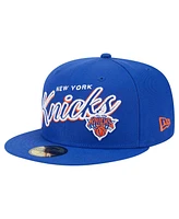 New Era Men's Blue York Knicks Sport Night Script Sided 59FIFTY Fitted Hat