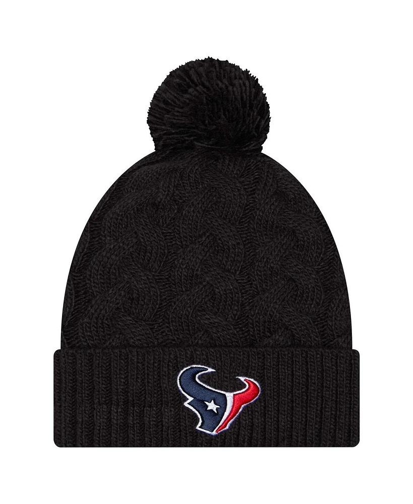 New Era Women's Black Houston Texans Cable Cuffed Knit Hat with Pom