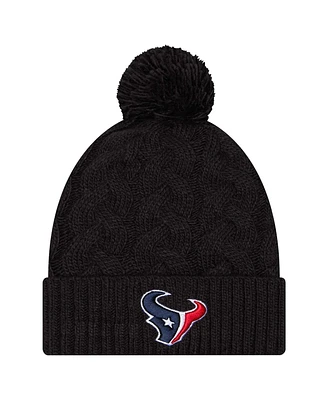 New Era Women's Black Houston Texans Cable Cuffed Knit Hat with Pom