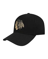 Pro Standard Men's Black Chicago Blackhawks Metallic Logo Pinch Front Adjustable Hat