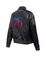 Pro Standard Women's Black Philadelphia 76ers Jeweled Satin Full-Snap Jacket