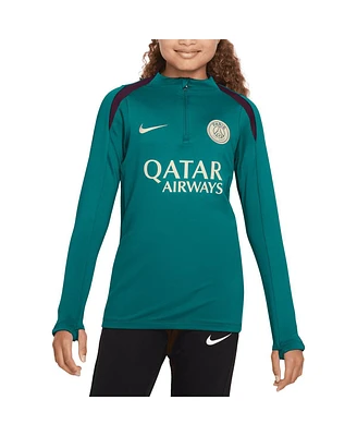 Nike Big Boys and Girls Teal Paris Saint-Germain 2024/25 Strike Drill Quarter-Zip Long Sleeve Performance Training Top