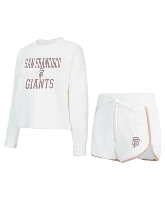 Concepts Sport Women's White San Francisco Giants Painter Sherpa Long Sleeve T-Shirt Short Set