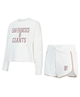 Concepts Sport Women's White San Francisco Giants Painter Sherpa Long Sleeve T-Shirt Short Set