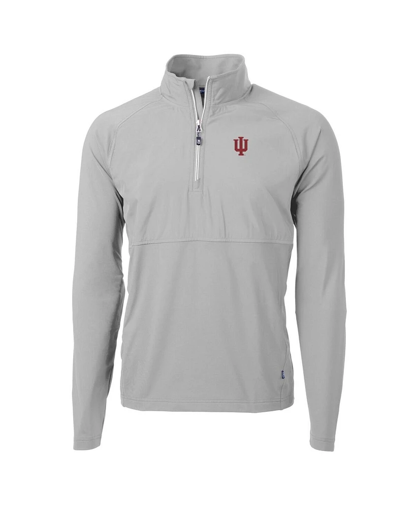 Cutter & Buck Men's Silver Indiana Hoosiers Adapt Knit Hybrid Quarter-Zip Pullover Top