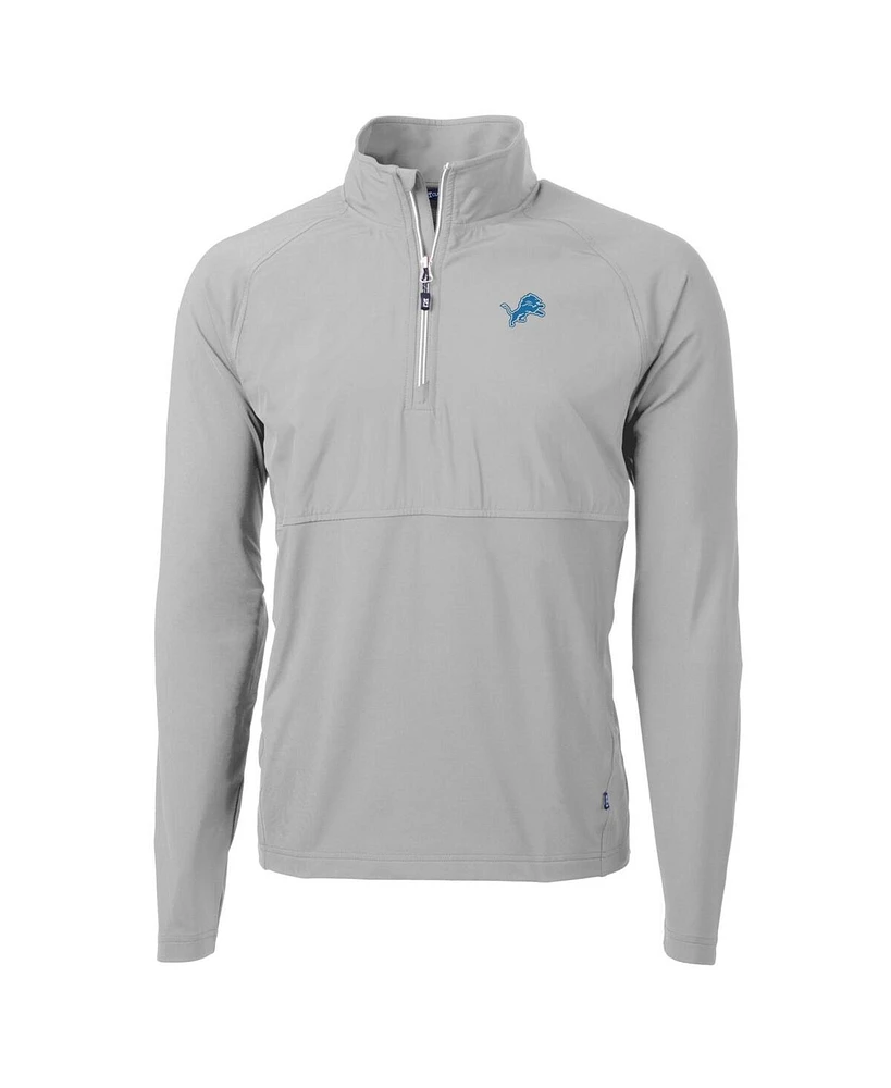 Cutter & Buck Men's Gray Detroit Lions Adapt Knit Hybrid Quarter-Zip Raglan Jacket