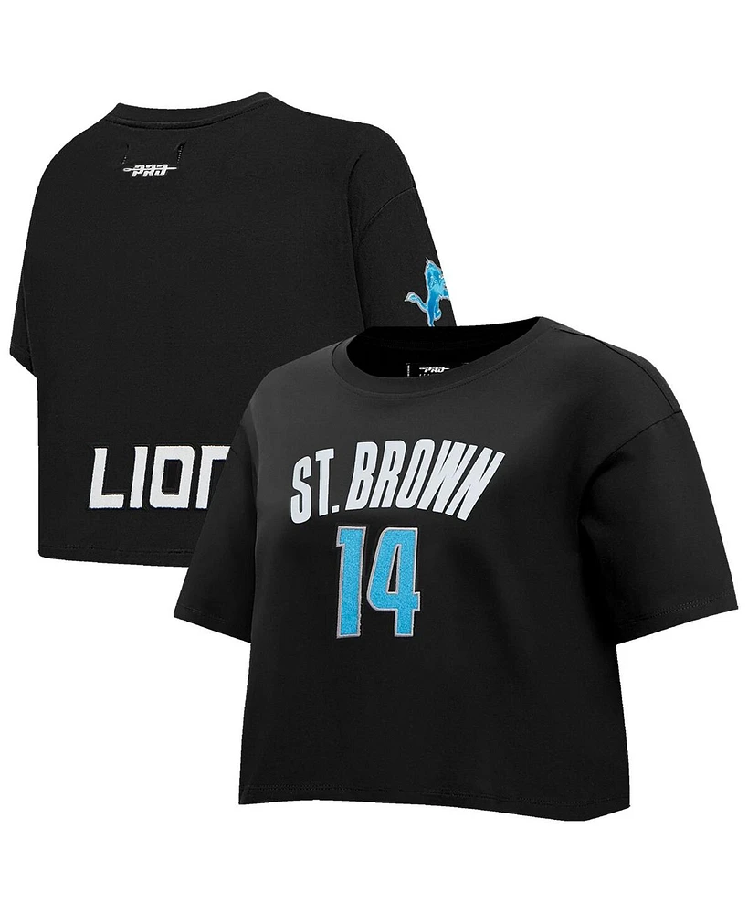 Pro Standard Women's Amon-Ra St. Brown Black Detroit Lions Player Name Number Cropped Boxy T-Shirt