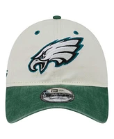 New Era Men's Cream/Midnight Green Philadelphia Eagles Classic Sidescript 9TWENTY Adjustable Hat