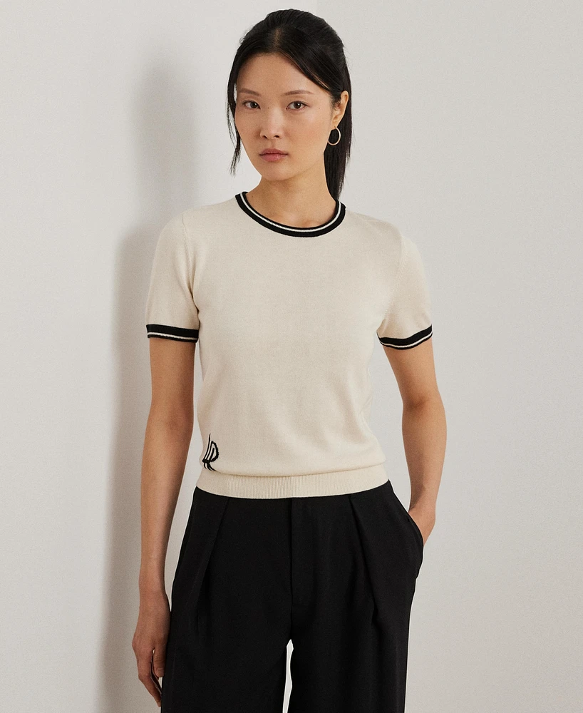 Lauren Ralph Women's Two-Tone Short-Sleeve Sweater, Regular & Petite