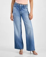 Guess Women's Braided-Waist Wide-Leg High-Rise Jeans