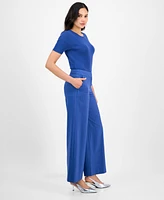 Tahari Asl Women's Pinstripe Mid-Rise Wide-Leg Pants