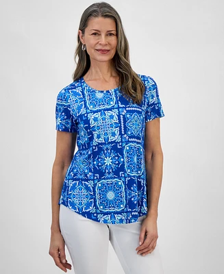 Jm Collection Petite Printed Short-Sleeve Top, Exclusively at Macy's