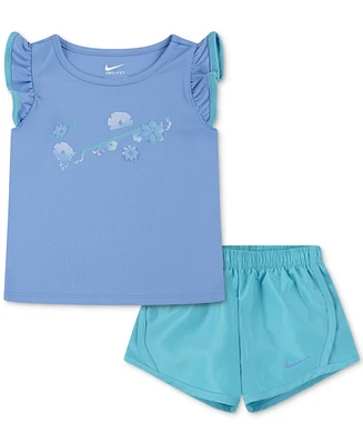 Nike Toddler Girls Ruffled-Sleeve Logo Graphic T-Shirt & Shorts, 2 Piece Set