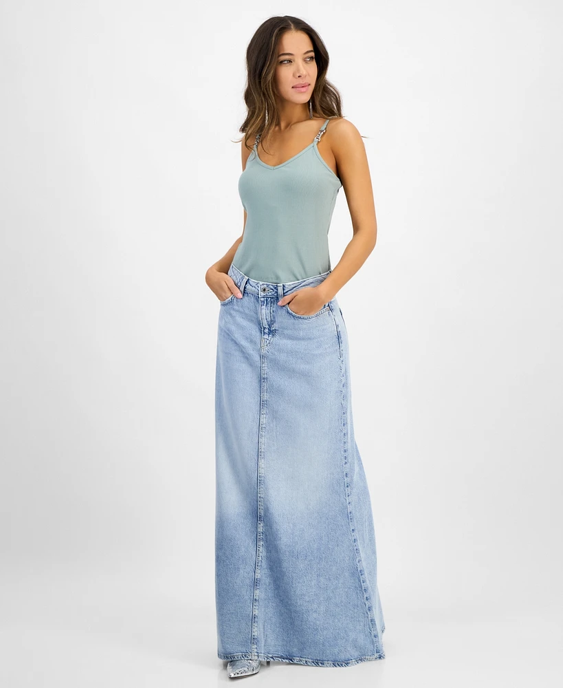 Guess Women's Thaiss Denim Maxi Black-Slit Skirt