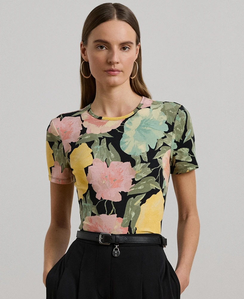 Lauren Ralph Women's Floral Stretch Cotton Crewneck Tee