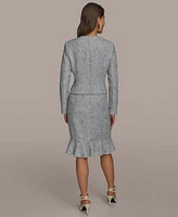 Donna Karan New York Womens Collarless Tweed Jacket Ruffle Hem Skirt Regular Petite Sizes