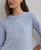Lauren Ralph Women's Floral-Logo Combed Cotton Sweater